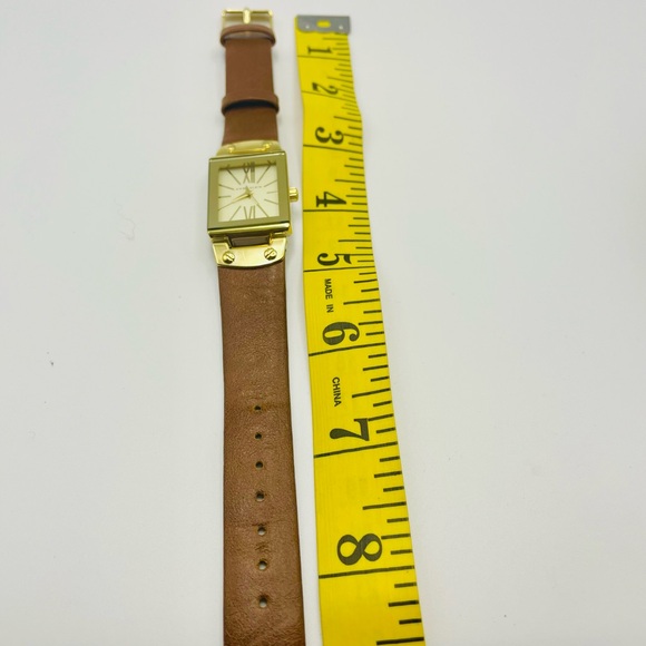 Anne Klein Gold-Tone Rectangle Dial Watch with Tan Leather Band. 9 inch main image 8